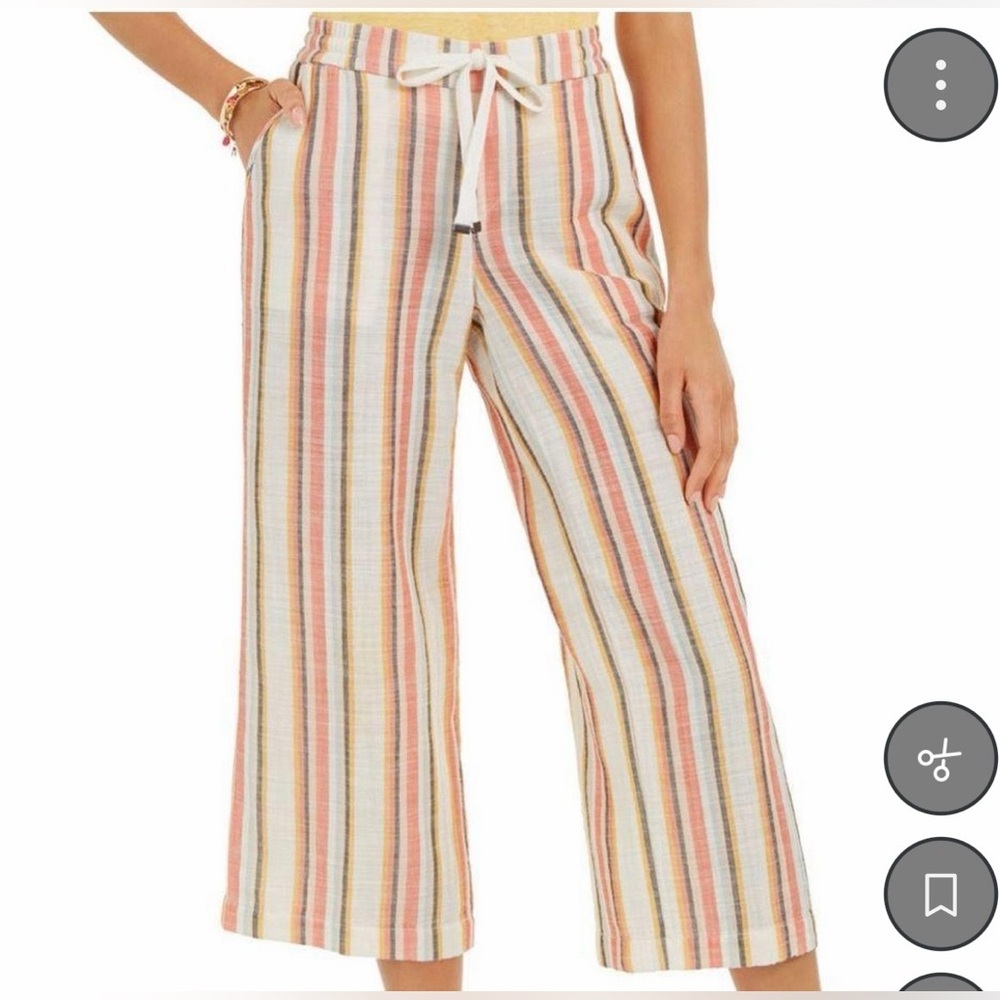 Old Navy Women's Linen Blend PullOn Sz M Pants Blue/Pink Wide Leg Casual Summer